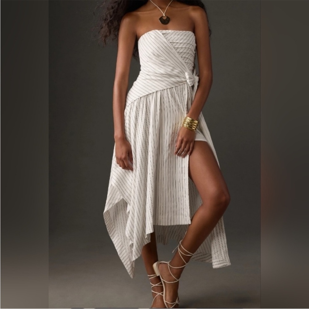 By Anthropologie Straplees Hanky- Hem Midi Dress.